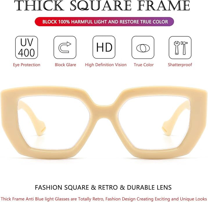 AIEYEZO Thick Frame Blue Light Glasses Men Women, Fashion Square Computer Eyeglass Anti Eyestrain & Prevent Headache