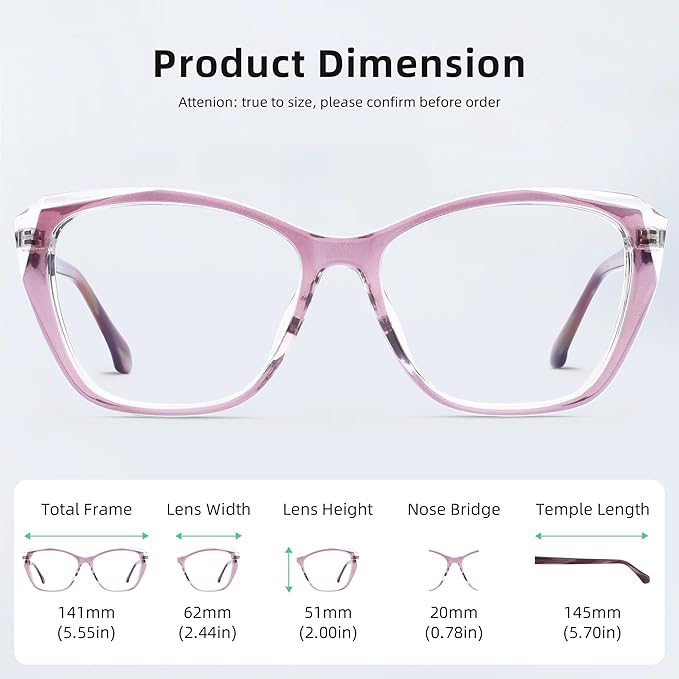 DOERAYM Blue Light Glasses for Woman with Square Decoration,Reading Glasses for office & computer games