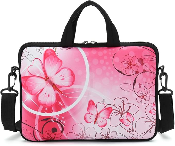 RICHEN 11 11.6 12 12.5 13 inches Laptop/Chromebook/Notebook Bag Tablet Case Neoprene Handle Sleeve with Shoulder Strap (11-13.3 inch, Pink Butterfly)