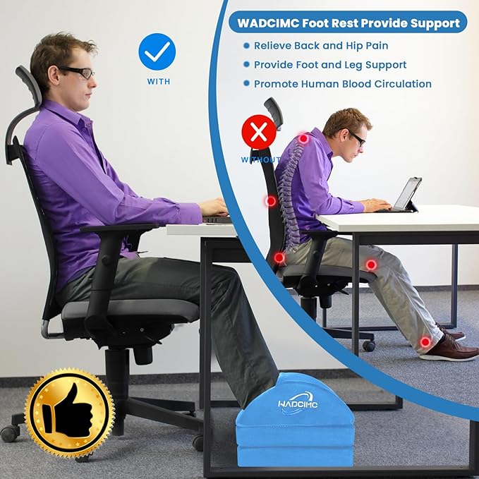 Foot Rest for Under Desk at Work, Warmer Feet Pocket Footrest,Foot Stool with Washable Cover,Comfortable Footrest with 3 Adjustable Heights, for Office Gaming Chair, for Leg Support, XL(18IN)