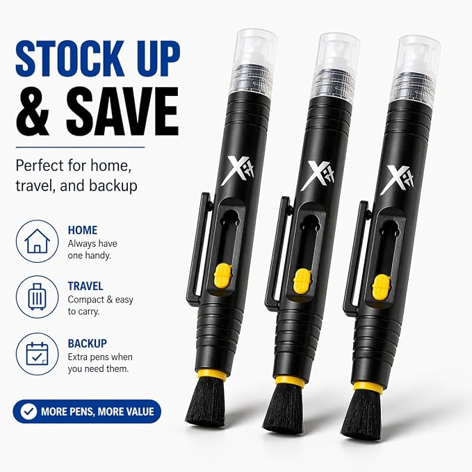 3 Pieces Multifunction Lens Cleaning Pen Brush, Lens Brush Camera Screen Cleaning Pen for Camera, SLR, Telescope, Magnifying Glass, Phone, Black - Image 6