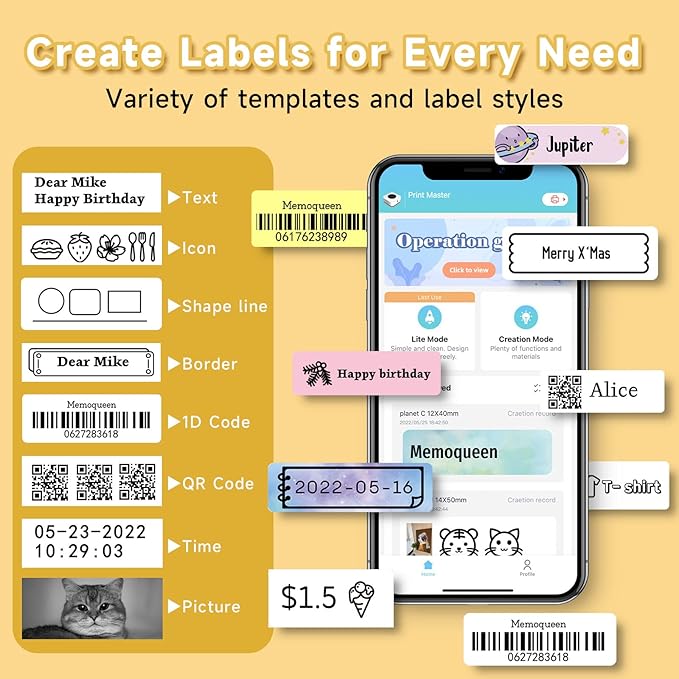 Phomemo Label Maker Machine with Tape D30 Label Printer-with 3 Roll Adhesive Label,Bluetooth Label Maker Small Portable Sticker Maker Compatible with iOS&Android White
