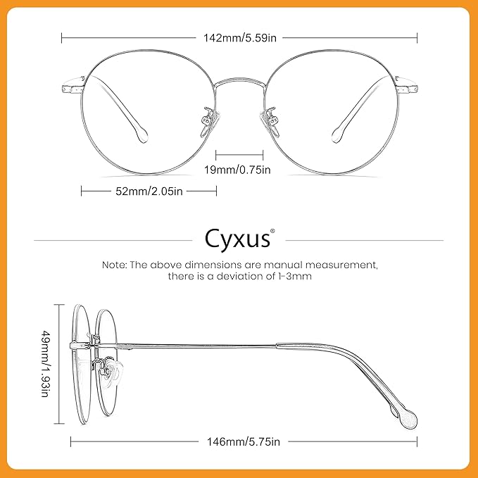 Cyxus Blue Light Glasses for Men and Women, Round Metal Frame Computer Eyeglasses for Office, Gaming, Reading 8090