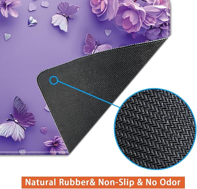 Desk Pad Protector, Office Desk Mat, Large Mouse Pad, Non-Slip Desk Blotter, 23.6x11.8 inch, Purple Butterfly