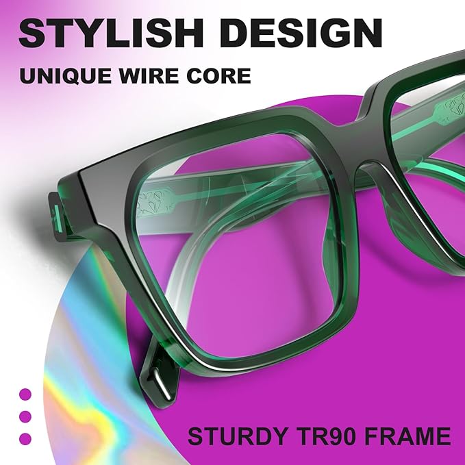 VISOONE 2 Pack Rectangle TR90 Blue Light Blocking Glasses Computer Eyewear with Preppy Look for Women and Men Cougar