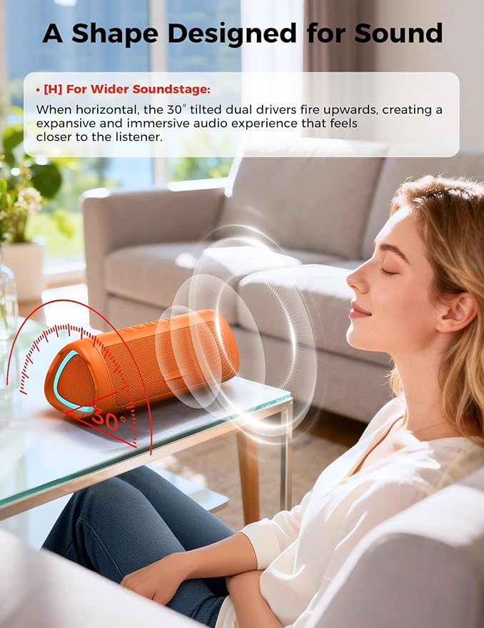 Bluetooth Speaker with HD Sound, Portable Wireless, IPX5 Waterproof, Up to 20H Playtime, TWS Pairing, BT5.3, for Home/Party/Outdoor/Beach, Electronic Gadgets, Birthday Gift (Orange)