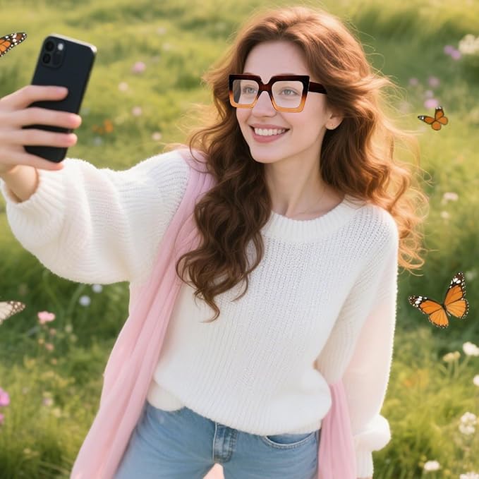 hoyuwak Oversized Square Blue Light Glasses Big Frame Computer Eyewear Thick Fashion Clear Glasses for Women Fashion