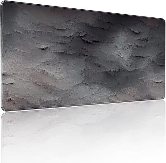 XXL Gray Mouse Pad with a Cement Wall Texture Design, 35.4 x 15.7 inches, Non-Slip Rubber Base, and Waterproof Microfiber Cloth Surface, Suitable for Home Office and Work environments.