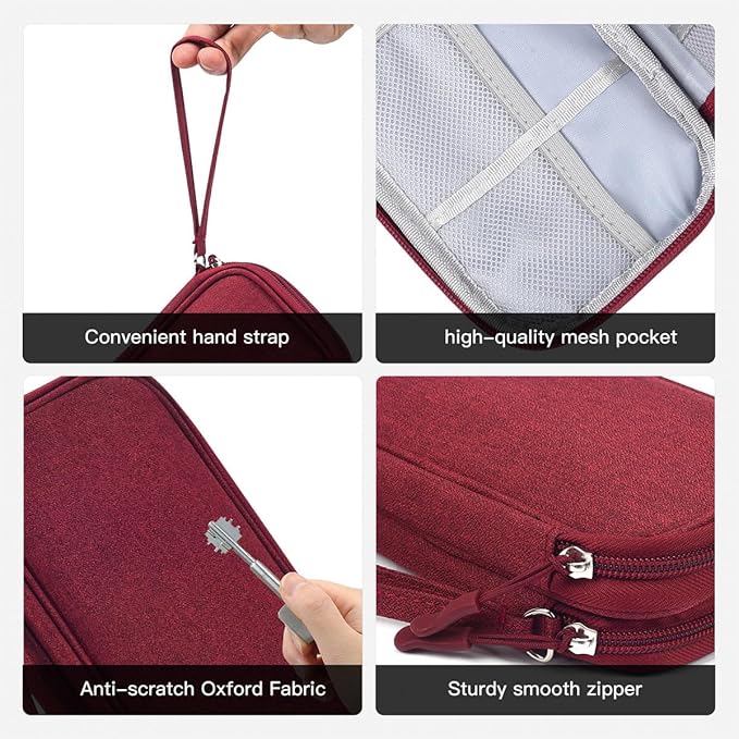 Electronic Cord Organizer Travel Case, Travel Cable Organizer Bag, Waterproof Electronic Accessories Carry Pouch for Cable, Cord, USB, Charger, Phone, Power Bank, Earphone (Wine Red, Medium)