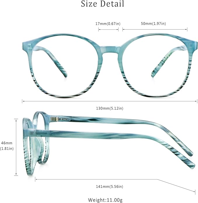 LifeArt Round Blue Light Blocking Glasses, Computer Glasses, Gaming Glasses, TV Glasses for Women Men (Striped Blue, 0.75 Magnification)