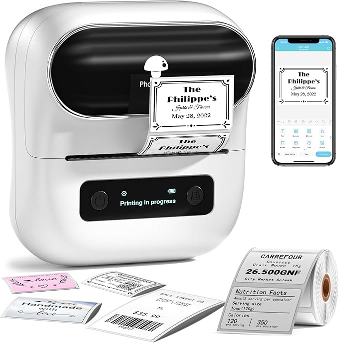 Phomemo M220 Label Maker Starter Pack, 3 Inch Bluetooth Thermal Label Printer with 100 Premium Label(40×30mm),Portable Barcode Printer for Small Business Office Organization, iOS Android PC Compatible