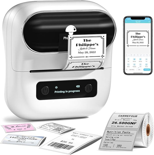 Phomemo M220 Label Maker Starter Pack, 3 Inch Bluetooth Thermal Label Printer with 100 Premium Label(40×30mm),Portable Barcode Printer for Small Business Office Organization, iOS Android PC Compatible