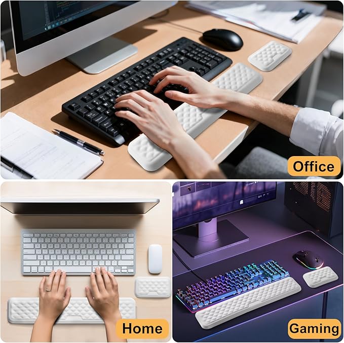 Keyboard Wrist Rest Mouse Wrist Support, Memory Foam Wrist Rest Pad for Computer Laptop, Ergonomic Wrist Cushion Support for Typing Pain Relief, Gaming Home Office, White