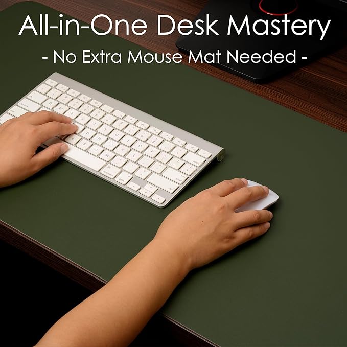 WAYBER Leather Desk Pad Protector, Waterproof Mouse Pad, PU Desk Mat, Office Desk Cover, Desk Writing Mat for Office/Home/Work/Cubicle (Green/Gray) 35.4x17in