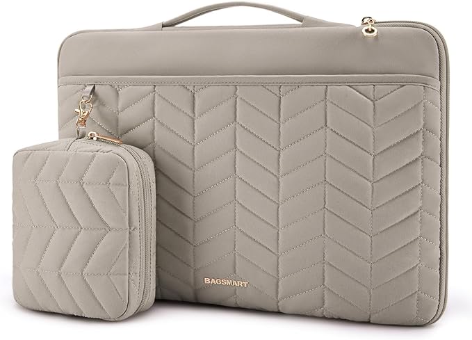 BAGSMART Laptop Case with Handle, Puffy Padded Laptop Bag Sleeve for Women, Portable MacBook Air/Pro Computer Case, 15-16 inch, Warm Gray