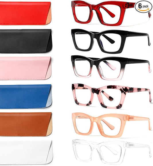 6 Pack Oprah Style Reading Glasses for Women Blue Light Blocking Computer Square Readers with Spring Hinge (Mix Color-5, 2.5, x)