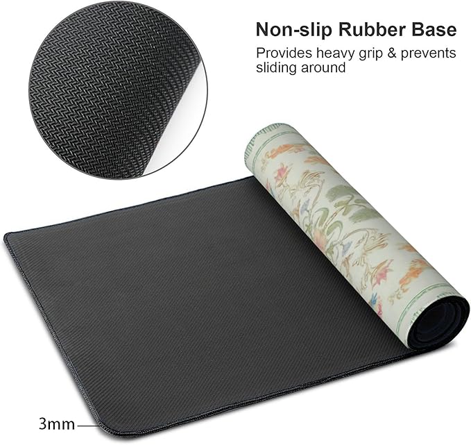 Sage Green Floral XXL Desk Mat - Cute Large Mouse Pad with Stitched Edges & Anti-Slip Base for Computer, Keyboard, Laptop | Aesthetic Office Supplies & Desk Decor for Women, Home, Office