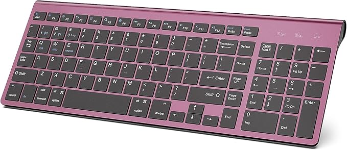 JOYACCESS Bluetooth Keyboard,Multi-Device (2.4G+BT3.0+BT5.0) Wireless Bluetooth Keyboard Compatible with iMac/Mac,MacBook,Laptop,Android,Windows-Wine Red