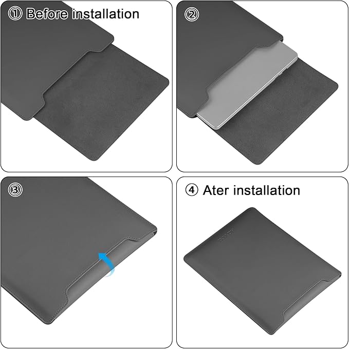 HoYiXi 15.6" Laptop Sleeve Case PU Leather with Stand Compatible with MacBook Pro 16/15.4'' MacBook Pro 15, Mac Air 15/ Dell, Matebook,Asus,15-16'' Laptop Bag,(Patent Pending),Gray