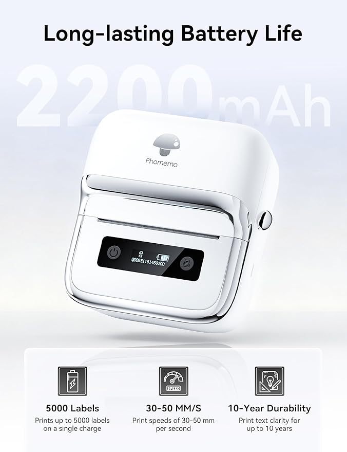 Phomemo M250 Label Maker Machine with 3 Roll Labels, 3 Inch Bluetooth Thermal Label Printer, Upgrade Portable Barcode & Address Label Maker for Business, Home, School, Logo Label