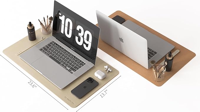 RENMTURE Desk Pad, Cork & PU Leather Desk Mat, Large Mouse pad, Non-Slip Desk Protector and Blotter, Waterproof Writing Pad, Desk Accessories and Organizers for Home Office (Golden,23.6" x 13.7")