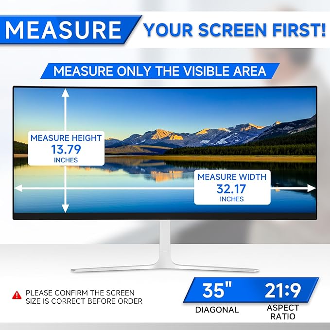 [2-Pack] Privacy Screen For Computer Monitor, 35-Inch 21:9 Aspect Ratio; Anti Spy/Bule Light/Glare And Eye Protection, 2 Install Ways Removable For Office, Airport, Cafe And Other Public Area; Diagonal 35 Inches, Width 32.17 Inches, Height 13.79 Inches