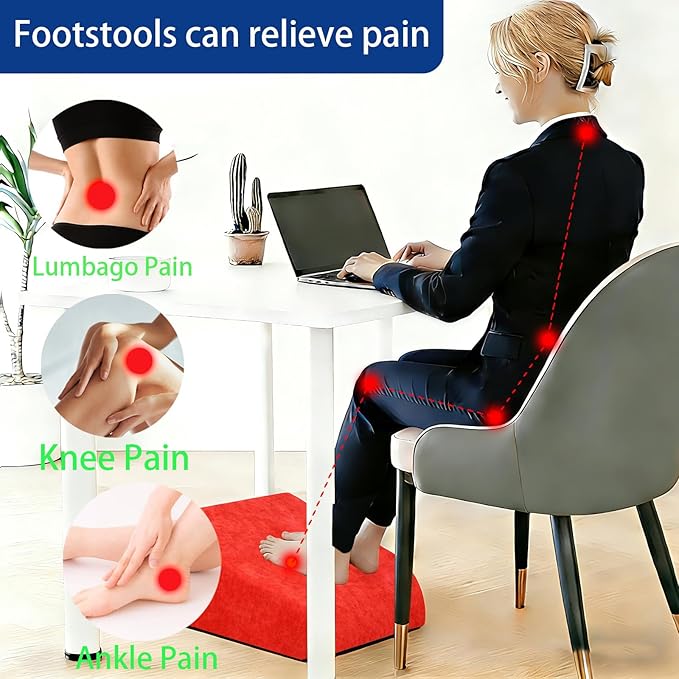 Foot Rest for Under Desk at Work, Ergonomic Under Desk Footrest with Washable Cover for Office, Home & Gaming Leg Elevation Pillow Red