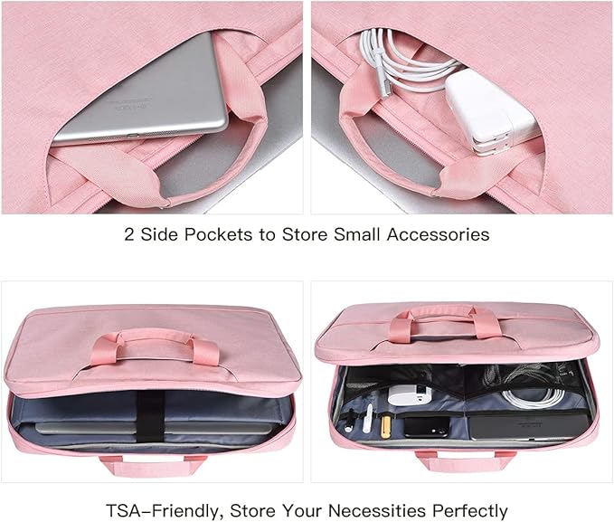 14 15 Inch Laptop Case Women Ladies Bag TSA Laptop Sleeve for MacBook Pro 14" M5/M4/M3/M2/M1, Macbook Air 15 M4/M3, Dell XPS 15/Inspiron 14, Acer HP Lenovo ASUS Chromebook 14" Notebook Case Bag, Pink
