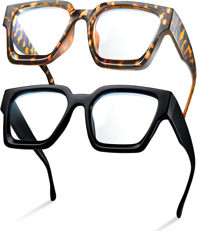 livho Oversized Eyewear Frame for Woman and Men - Rectangle Fashion Glasses for Computer, Chic Preppy Frame