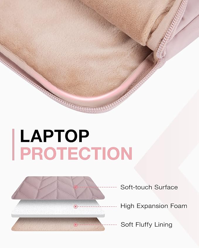 BAGSMART Laptop Case with Handle, Puffy Padded Laptop Bag Sleeve for Women, Portable MacBook Air/Pro Computer Case, 13-14 inch, Pink