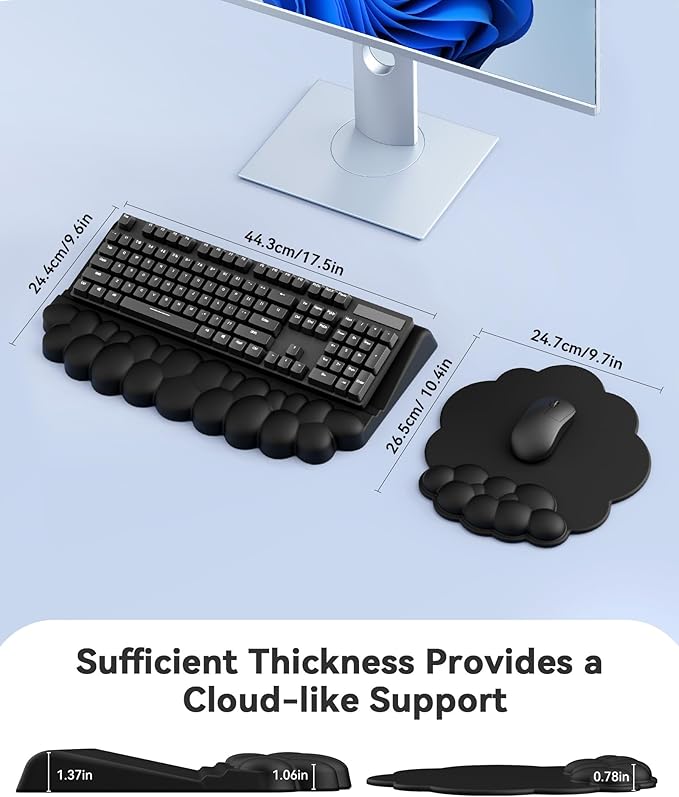 Laborio Cloud Wrist Rest for Keyboard and Mouse for Desktop, PU Leather Cloud Computer Keyboard Stand with Mouse Pad, Key Board Wrist Support Riser, Angle Adjustable Arm Rest(Black)