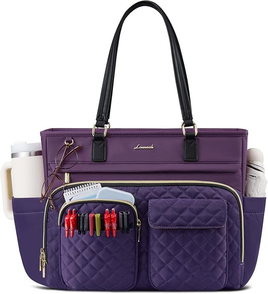 LOVEVOOK Tote Bag for Women, Nurse Bag with Large Cup Holder, Large Capacity Teacher Tote with Multi Pockets, Water Resistant Nurse Diaper Tote Fit 17.3 Inch Laptop for Work, 17.3 Inch
