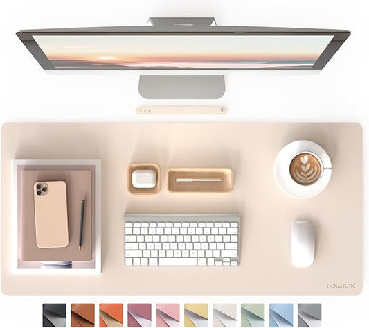 RENMTURE PU Mouse Pad, Faux Leather Large Desk Pad, Home Work Office Accessories, Non-Slip Desk Mat, Waterproof Gaming Pad Desk Blotter (36"x17", Beige)