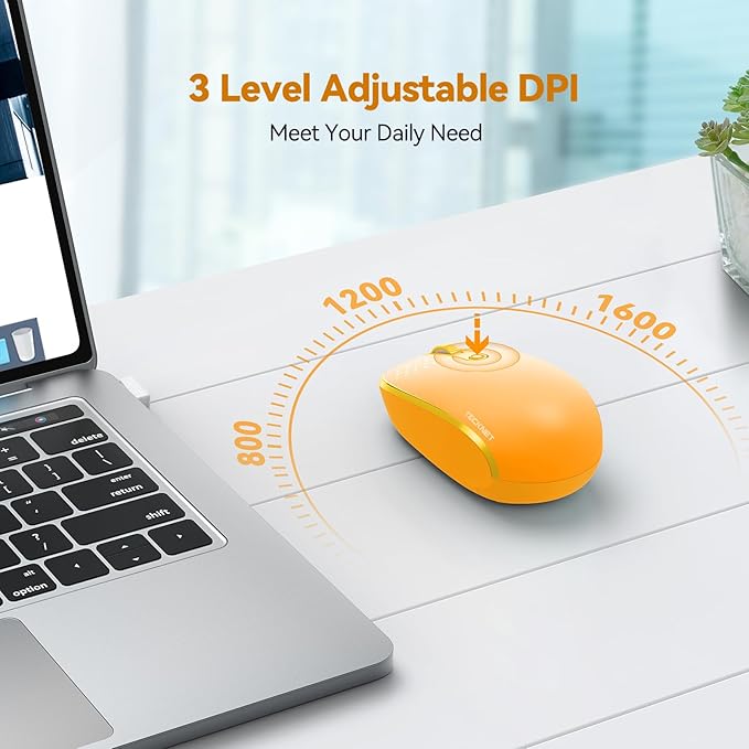 TECKNET Wireless Mouse, 2.4G Quiet Computer Mouse with USB Receiver, 4 Buttons Portable Cordless Mice for Chromebook, Laptop, PC, Mac, 800/1200/1600 DPI