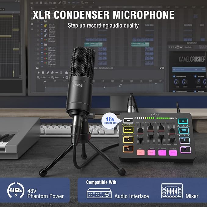 FIFINE XLR Microphone, Condenser Podcast Mic for Recording, Vocal, Voice-Over Streaming, Podcast, Singing, Cardioid Studio Microphone, Metal Material, Black-K669C