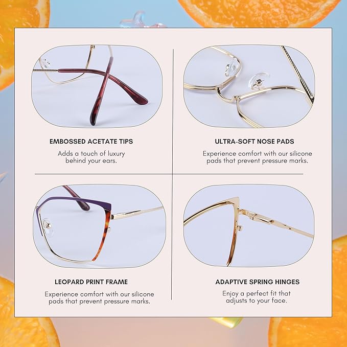 Blue Blockers Glasses for Women, Bluelight Glasses with Cat Eye Frame for Style, Comfort, Eye Strain Relief (Metal, purple)