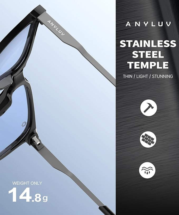 ANYLUV Blue Light Glasses for Men, Lightweight Computer Gaming Glasses, Stylish Anti Eyestrain Blue Light Blocking Men