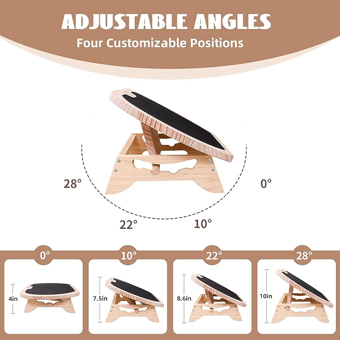 Wood Adjustable Under Desk Footrest - Ergonomic Foot Rest with 4-Level Height/Angle, Non-Slip Surface - Improves Posture & Circulation for Home Office(Natural Wood)
