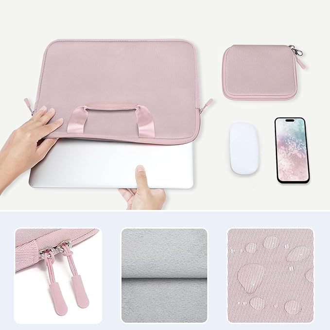MOSISO Laptop Case 15 inch, Laptop Sleeve Bag Compatible with MacBook Air 15 inch M5 M4 M3 M2 2026-2023, Dell XPS, Neoprene Carrying Computer Bag with Handle&Detachable Small Case, Pink