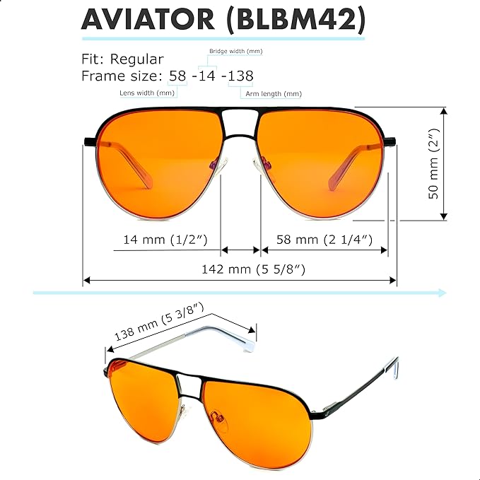 Orange Aviator Blue Light Blocking Glasses for Better Sleep - 97% Premium Metal Classic Aviators Computer Migraine Glasses for Women & Men - Amber Gaming Glasses - Blue Light Blocker Anti Eye Strain