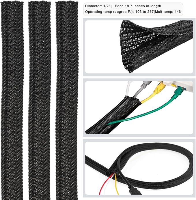 ZIIYAN 163 PCS Cable Management Kit, 3 Wire Organizer Sleeve, 8 Self Adhesive Cable Holder, 25 Cord Clips, 20+2 Roll Reusable Cable Straps and 100 Fastening Cable Ties for Computer TV Under Desk - Image 4