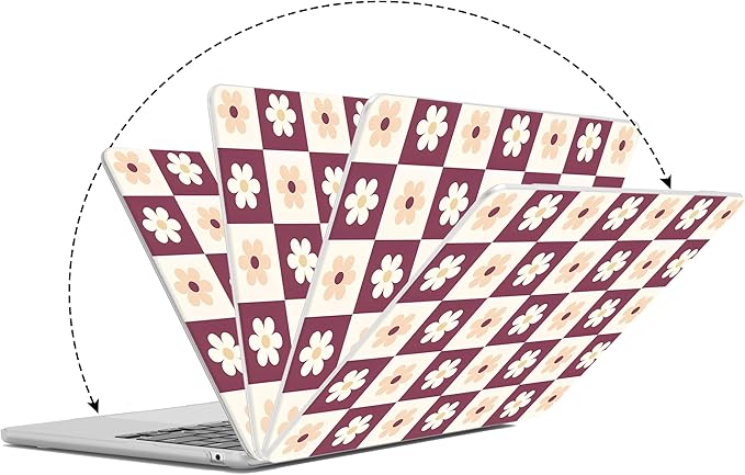 G JGOO Compatible with MacBook Air 13 inch Case 2026 2025-2022 M5 A3449 M4 A3240 M3 A3113 M2 A2681, Hard Shell for MacBook Air 13.6 inch Case + Keyboard Cover + Screen Protector,Checkered Flower