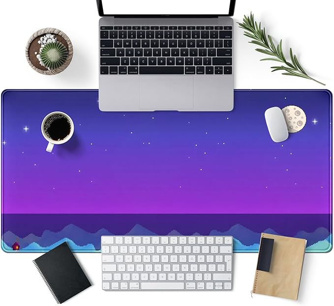 Purple Large Gaming Mouse Pad Extended Kawaii Cute Desk Mat Pad Anime Mousepad XXL Night Keyboard Pad Computer Laptop Mouse Mat Office Desktop Decor Pad 31.5x15.7 in