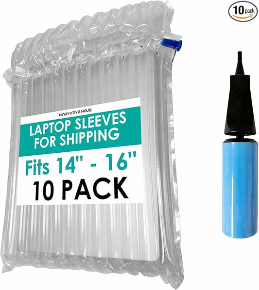 Innovative Haus 10 Pack Inflatable Laptop Protective Bags with Pump. Ideal for 14-16 Inch Notebooks, Lightweight. Alternative to Laptop Shipping Box