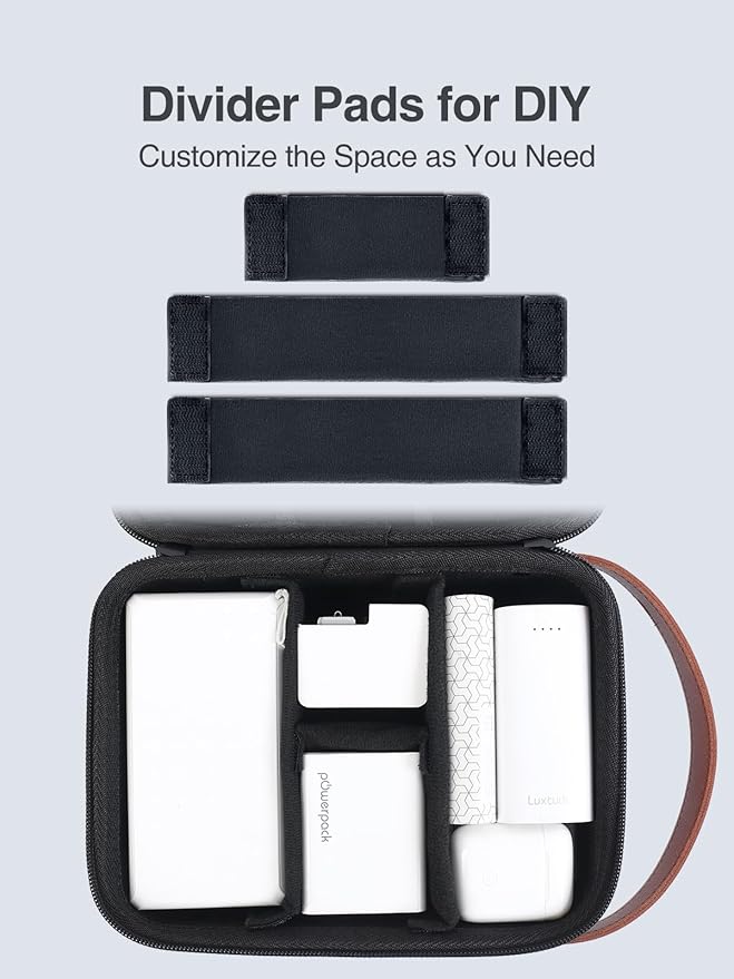 Luxtude Electronics Organizer Travel Case for Chargers and Cords, Hard and Portable Tech Bag, Travel Essentials for Chargers/Mouse/USB Drives/SD Cards, Tech Gifts (Black-Double Layer, Medium)