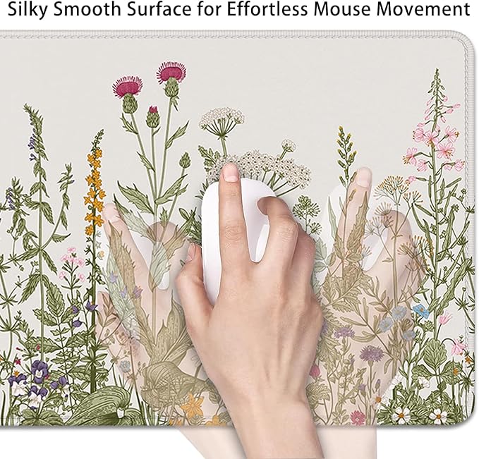 Flower Mouse Pad - Large, Abstract White, Floral Texture, Keyboard Mat, Gaming | 27.5x11.8 in