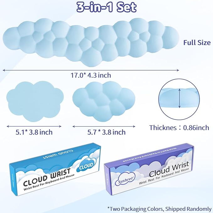Sushret Cloud Wrist Rest for Keyboard and Mouse, Memory Foam PU Leather Keyboard Wrist Rest with Ergonomic Support, Non-Slip Base, Cute Arm Rest Pad & Palm Cushion, Office Desk Accessory, Blue