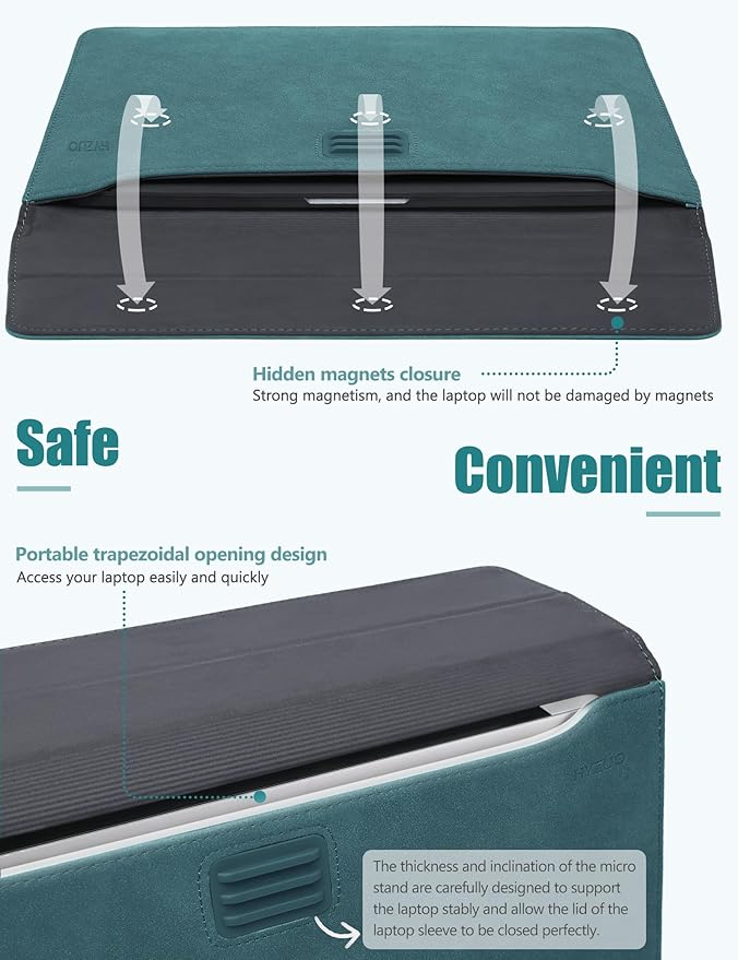 HYZUO 15 Inch Laptop Sleeve Case Bag with Adjustable Stand Feature for MacBook Air 15 M5 A3448 M4 A3241 M3 A3114 M2 A2941 2026-2023, MacBook Pro 15, 15" Surface Laptop 7/6/5/4, Dark Green