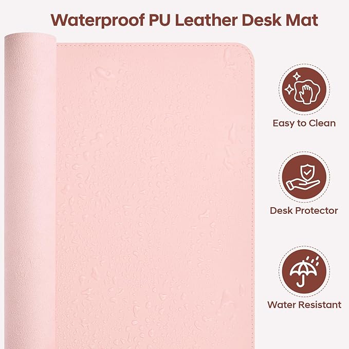 Leather Desk Pad Protector, Office Desk Mat, Large Mouse Pad, Non-Slip PU Leather Desk Blotter, Waterproof Computer Desk Writing Pad for Office and Home (Light Pink, 47.2" x 23.6")