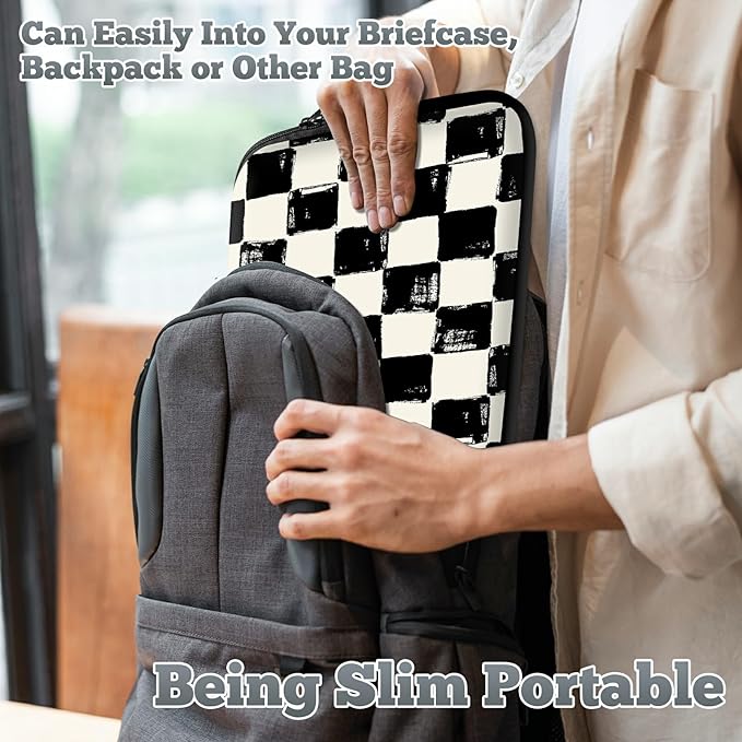Universal Laptop Sleeve Tablet Case 12 inch, Black and White Checkered Slim Carrying Case Durable Handbag Travel Laptop Bag for Surface Pro 9 8 7/Laptop Go 2 3, MacBook Air 11/12